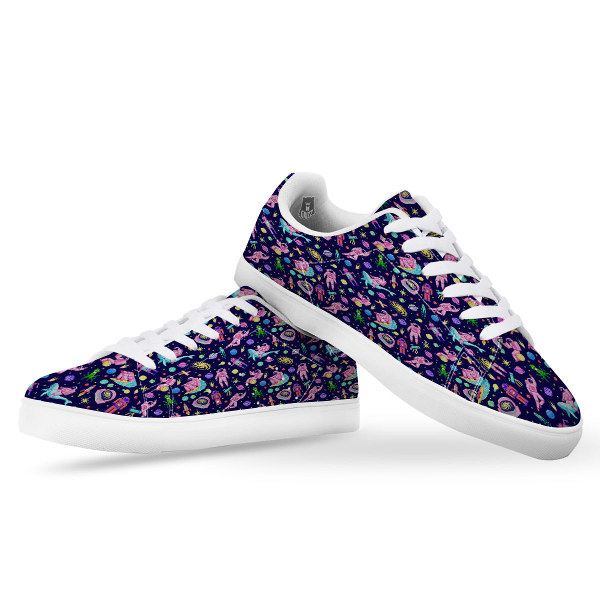 Space Astronaut 8 Bit Print Pattern White Low Top Sneakers-grizzshop