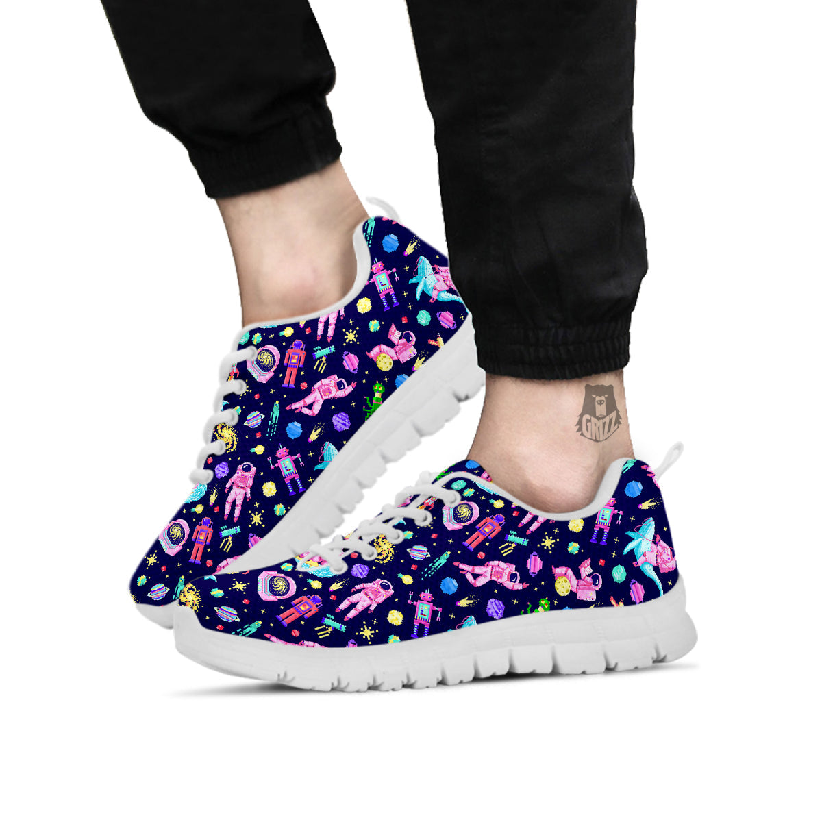Space Astronaut 8 Bit Print Pattern White Sneaker-grizzshop