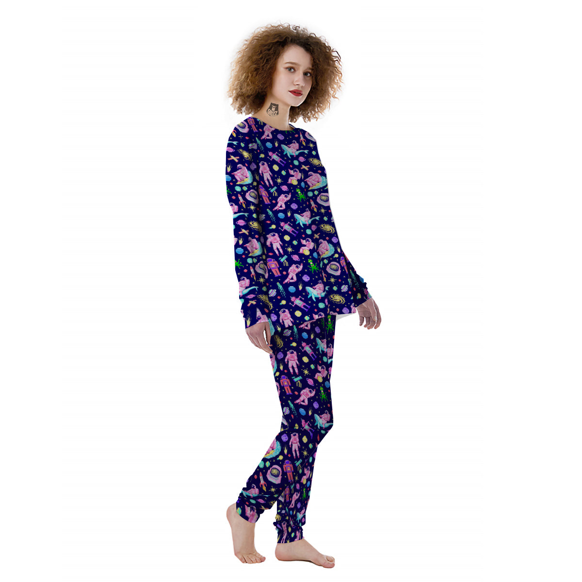 Space Astronaut 8 Bit Print Pattern Women's Pajamas-grizzshop