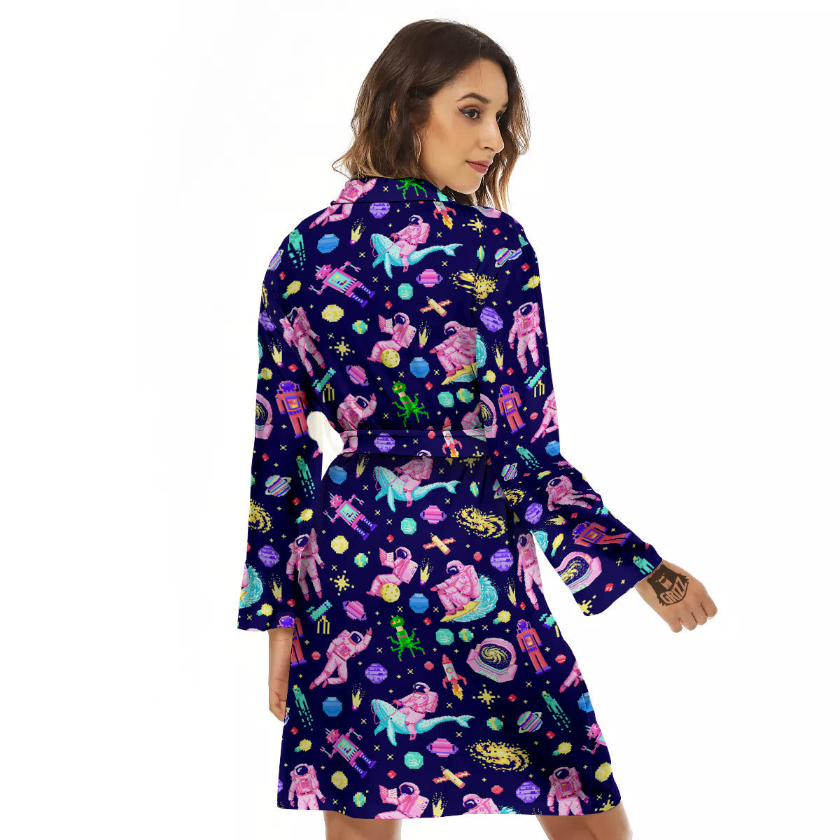 Space Astronaut 8 Bit Print Pattern Women's Robe-grizzshop