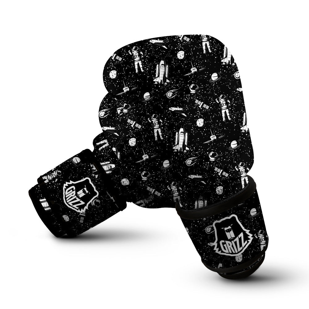 Space Astronaut Black Print Pattern Boxing Gloves-grizzshop