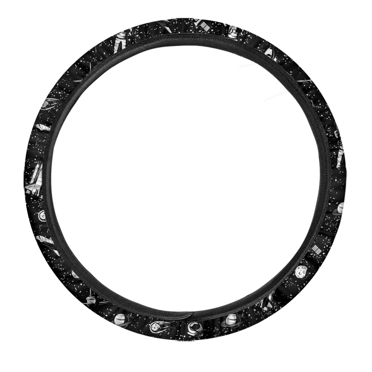 Space Astronaut Black Print Pattern Car Steering Wheel Cover-grizzshop