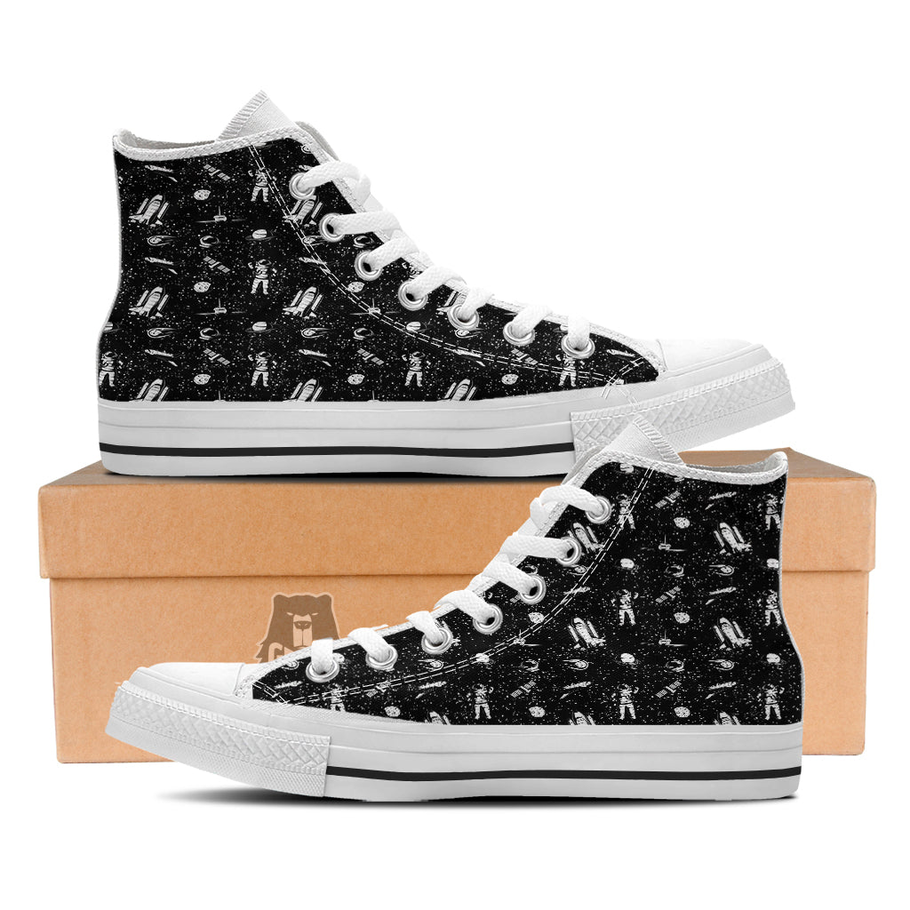 Space Astronaut Black Print Pattern White High Top Shoes-grizzshop