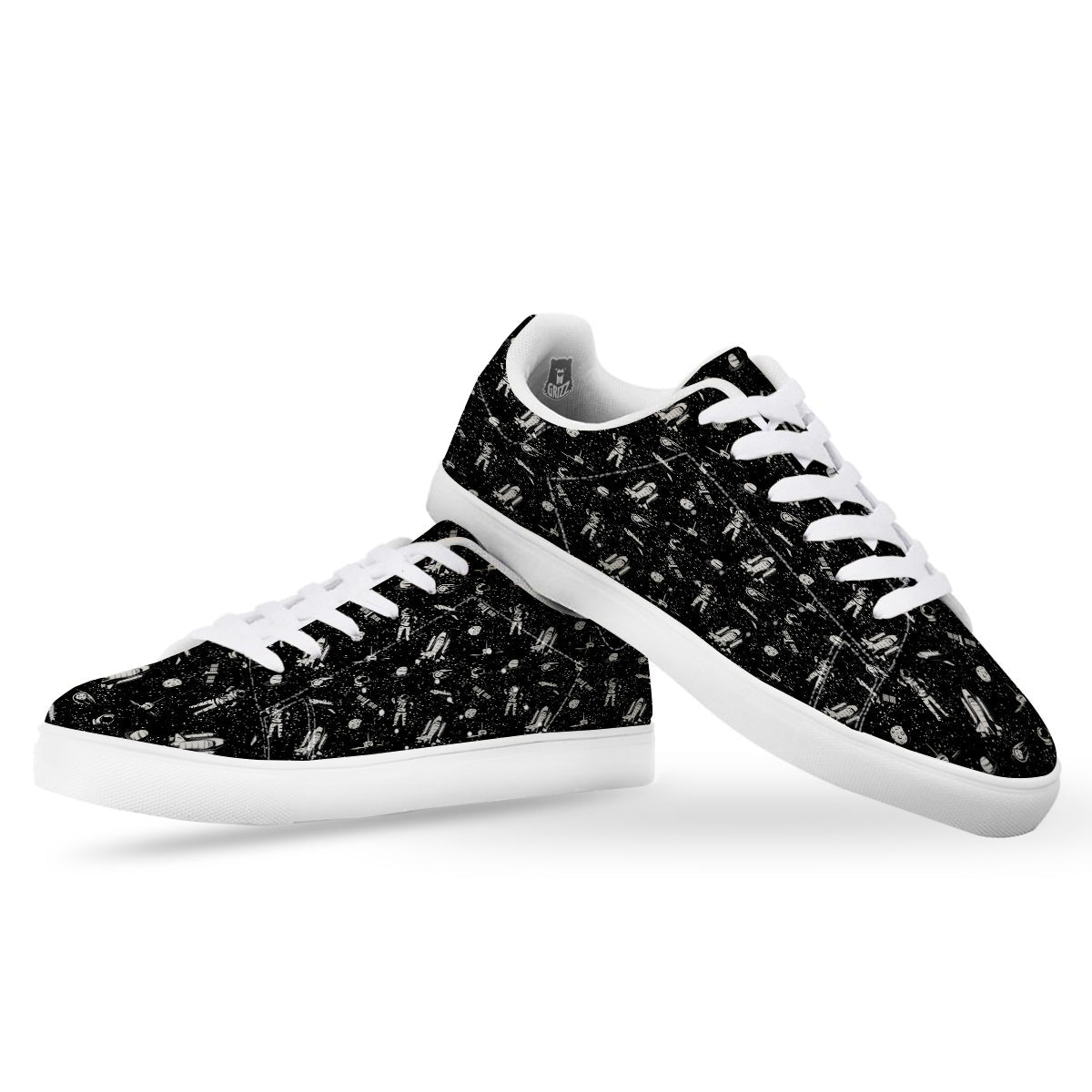 Space Astronaut Black Print Pattern White Low Top Sneakers-grizzshop