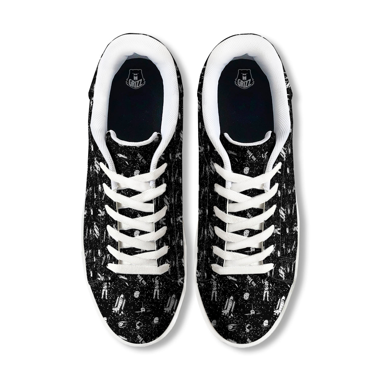 Space Astronaut Black Print Pattern White Low Top Sneakers-grizzshop