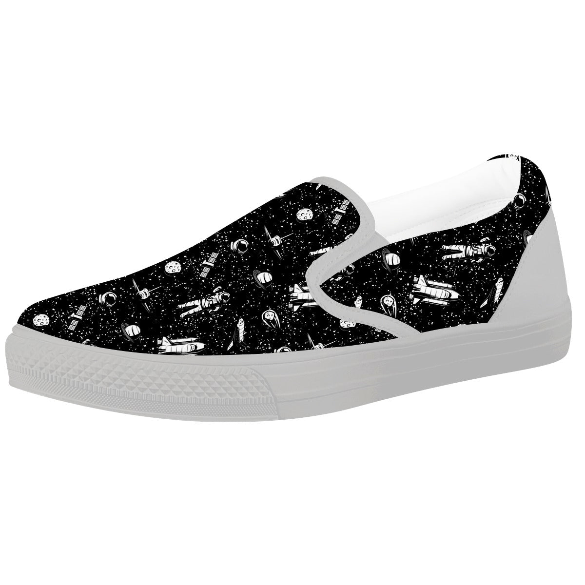 Space Astronaut Black Print Pattern White Slip On Shoes-grizzshop