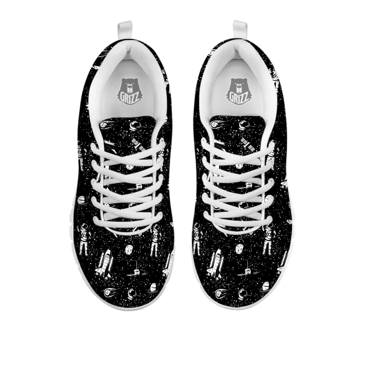Space Astronaut Black Print Pattern White Sneaker-grizzshop
