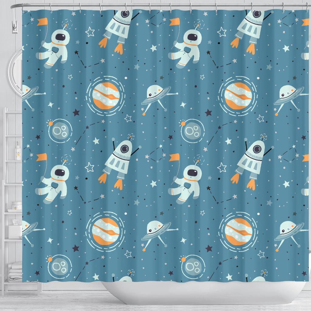 Space Astronaut Pattern Print Bathroom Shower Curtain-grizzshop