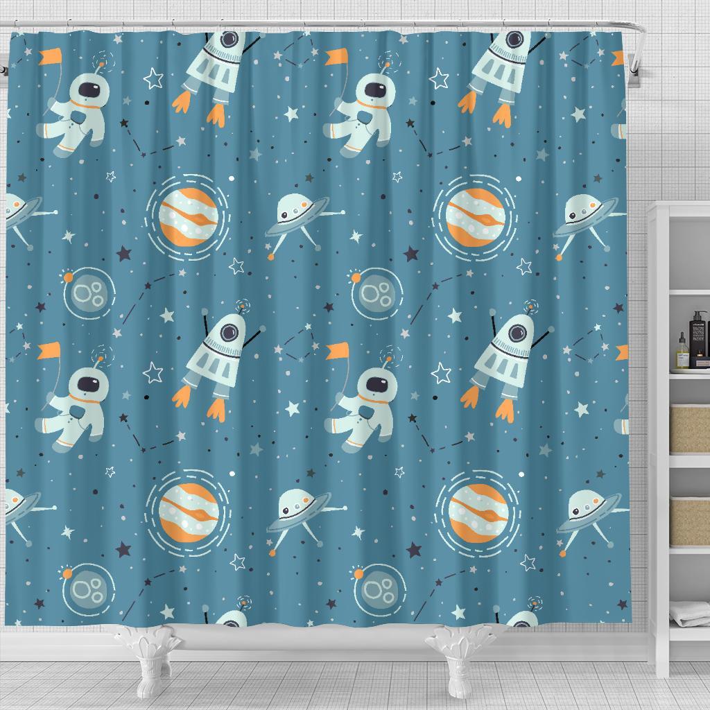 Space Astronaut Pattern Print Bathroom Shower Curtain-grizzshop