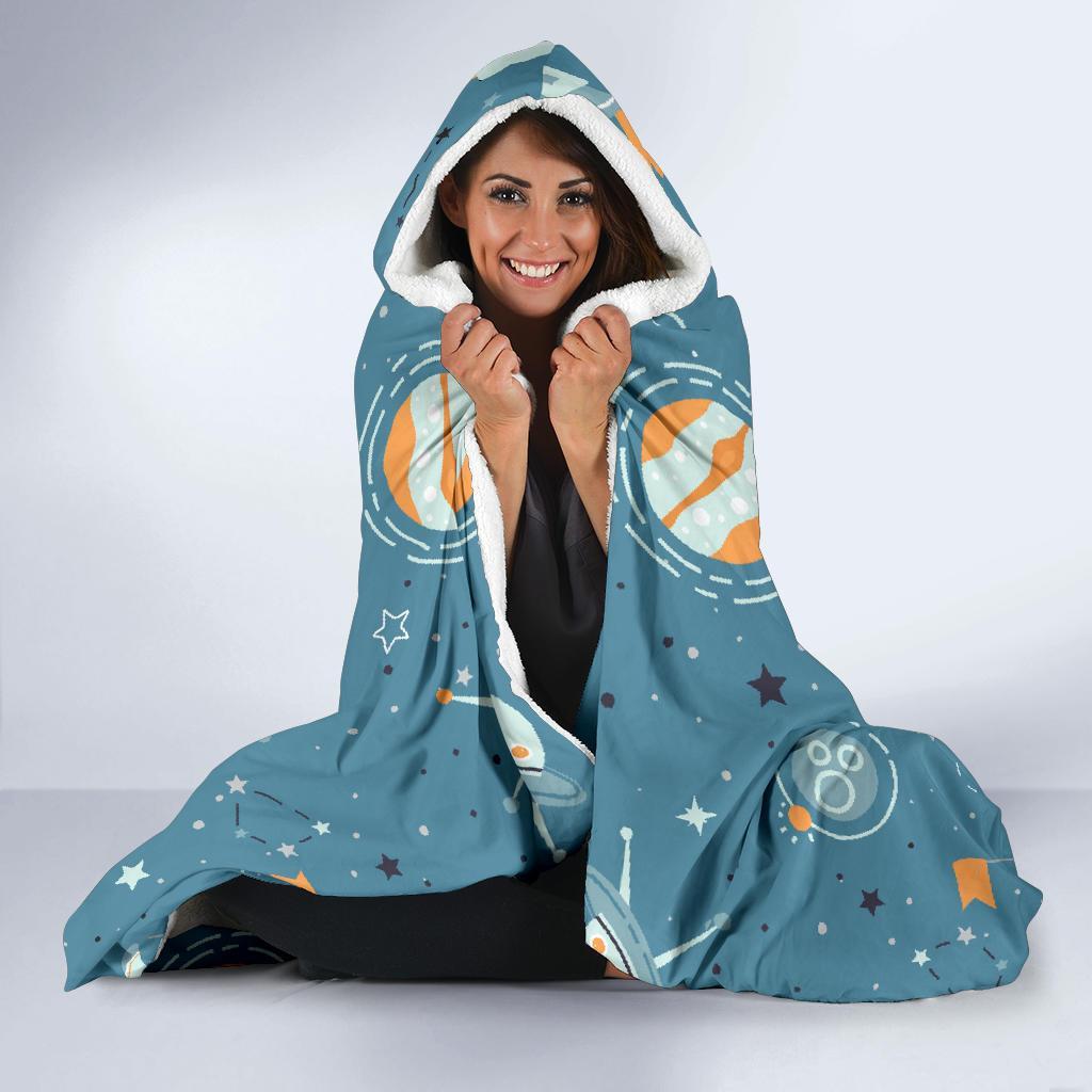 Space Astronaut Pattern Print Hooded Blanket-grizzshop