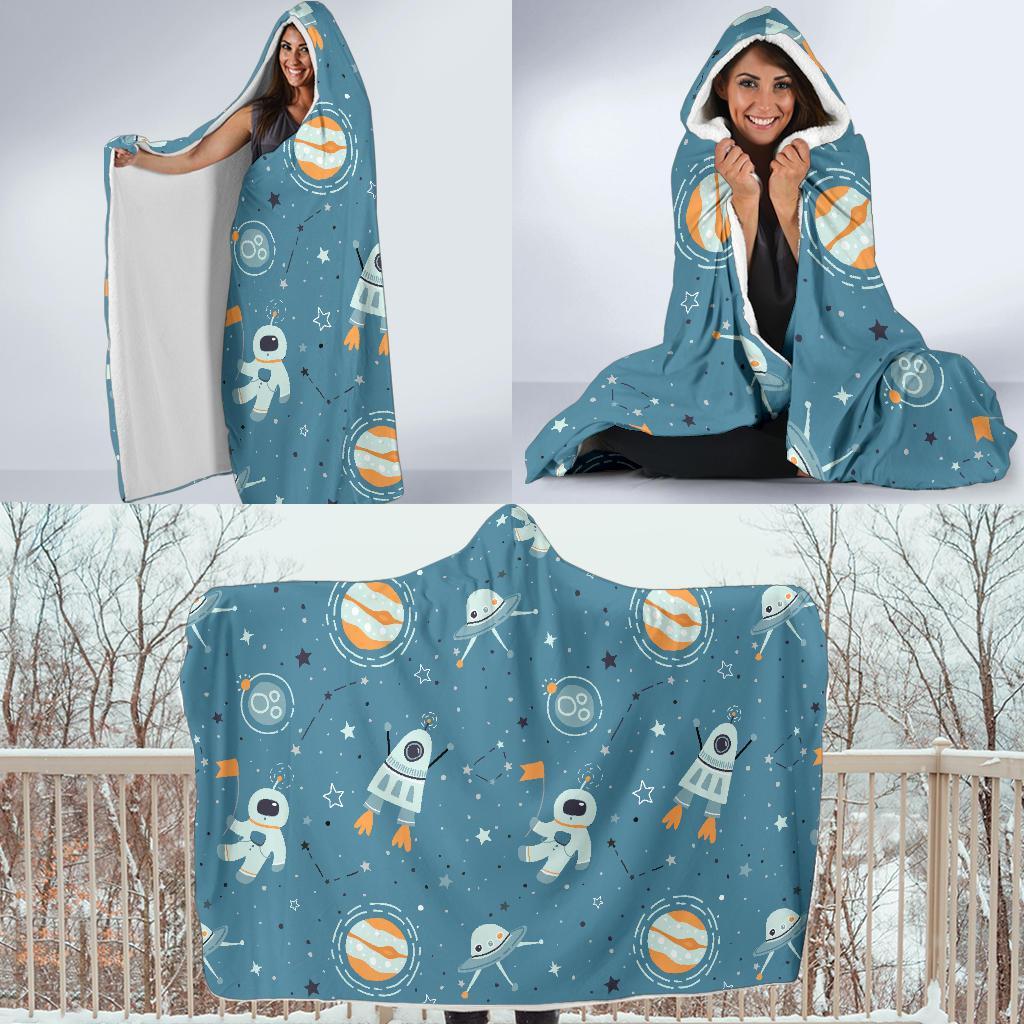 Space Astronaut Pattern Print Hooded Blanket-grizzshop