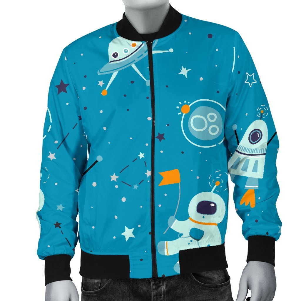 Space Astronaut Pattern Print Men's Bomber Jacket-grizzshop