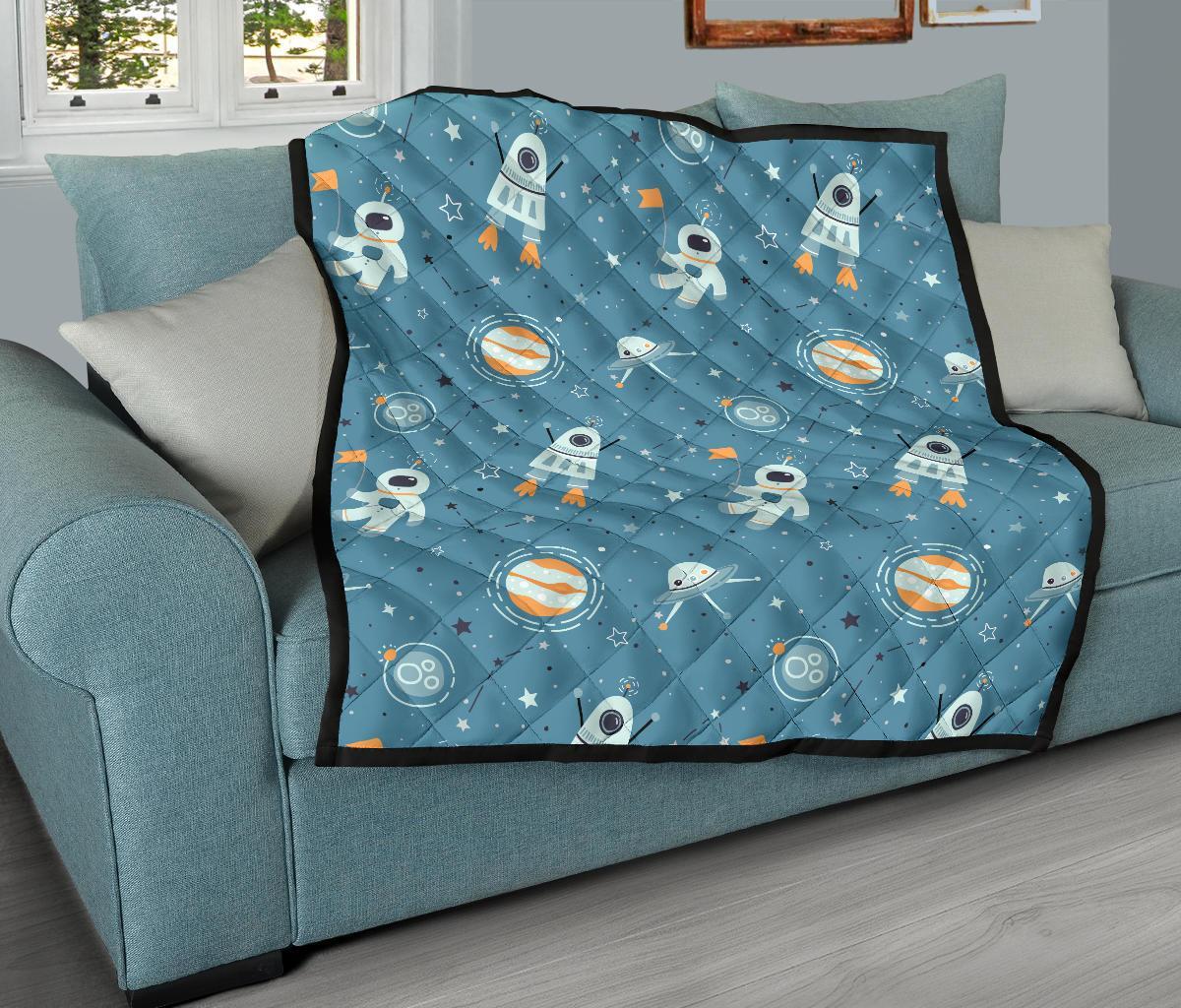 Space Astronaut Pattern Print Quilt-grizzshop