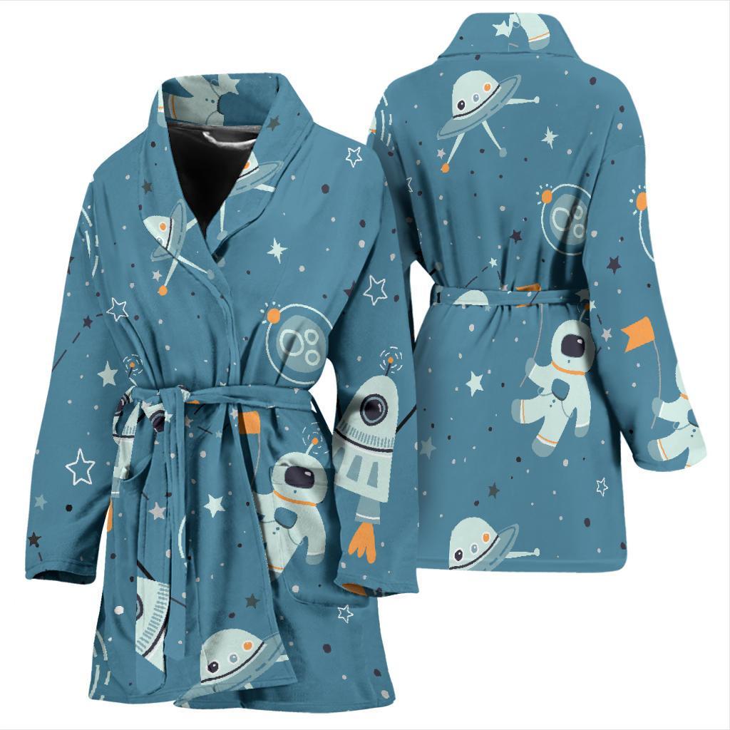 Space Astronaut Pattern Print Women Long Robe-grizzshop