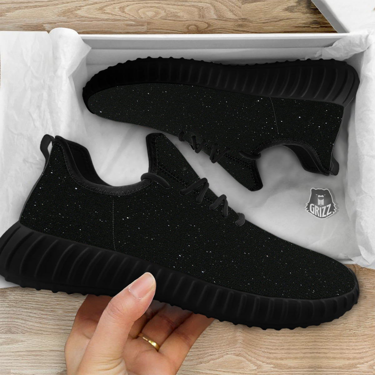 Space Black Print Black Walking Shoes-grizzshop