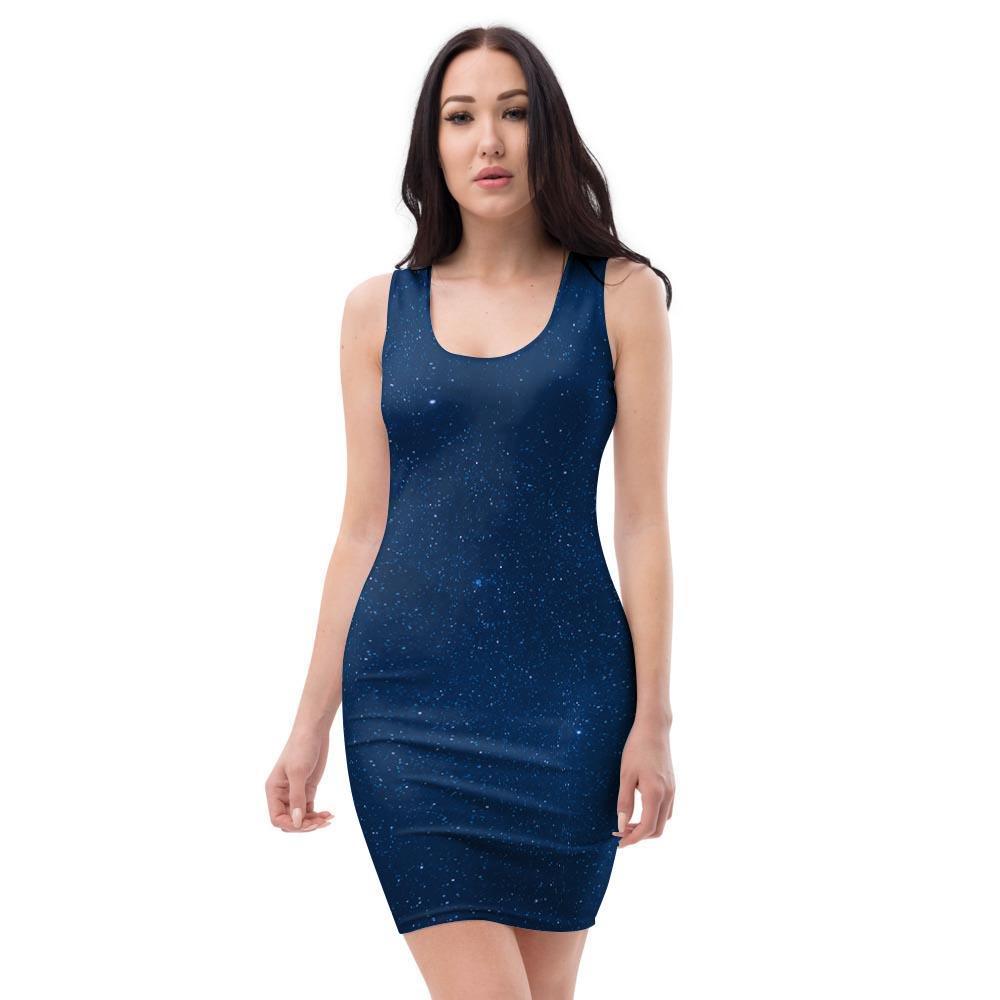 Space Blue Galaxy Bodycon Dress-grizzshop