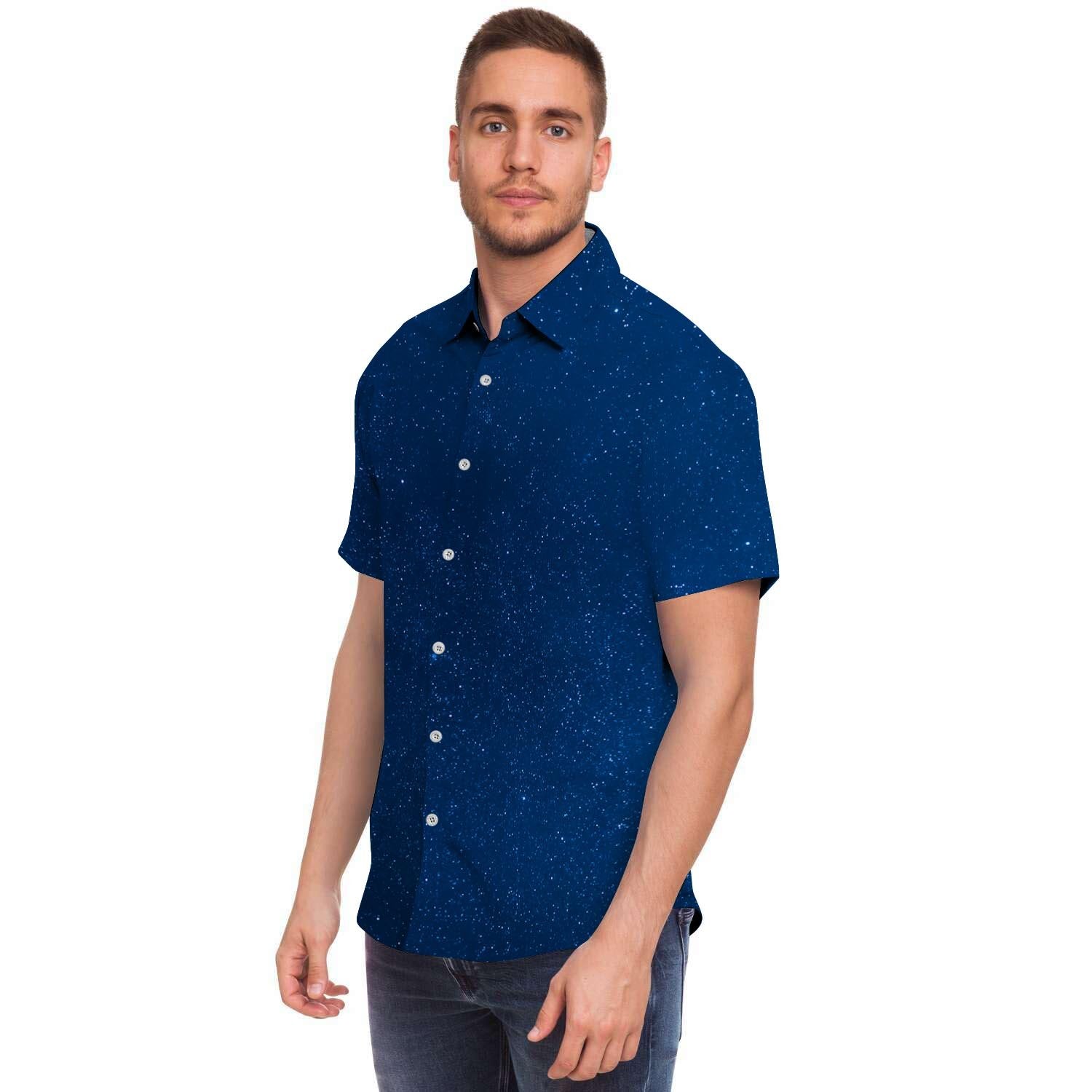 Space Blue Galaxy Men's Short Sleeve Shirt-grizzshop