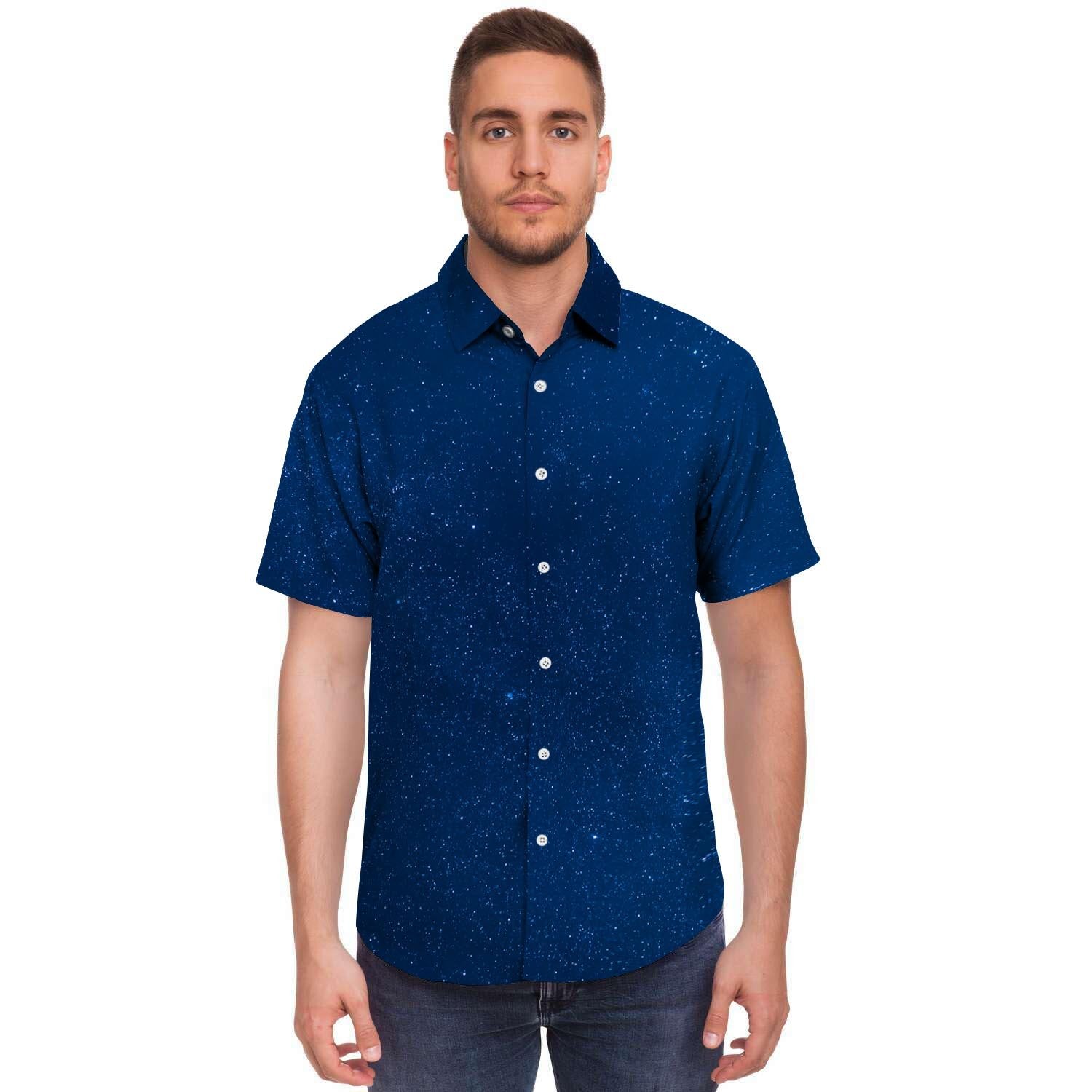 Space Blue Galaxy Men's Short Sleeve Shirt-grizzshop