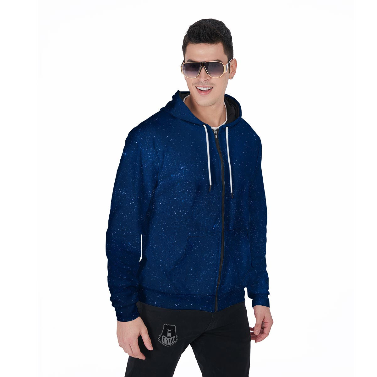 Space Blue Galaxy Men's Zip Up Hoodie-grizzshop