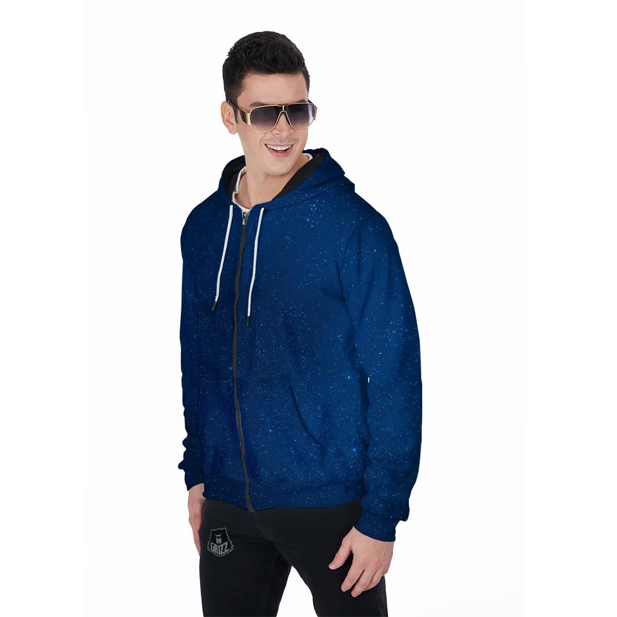 Space Blue Galaxy Men's Zip Up Hoodie-grizzshop