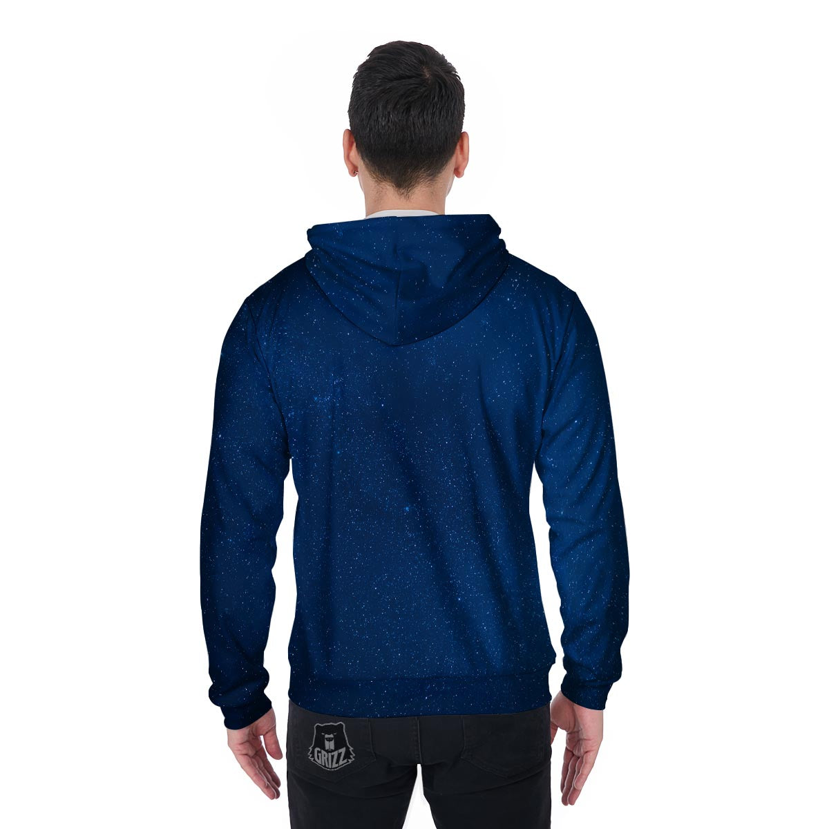 Space Blue Galaxy Men's Zip Up Hoodie-grizzshop