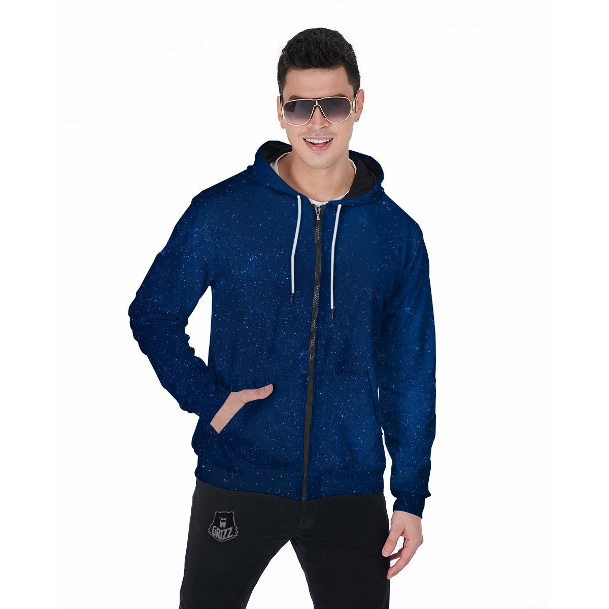 Space Blue Galaxy Men's Zip Up Hoodie-grizzshop