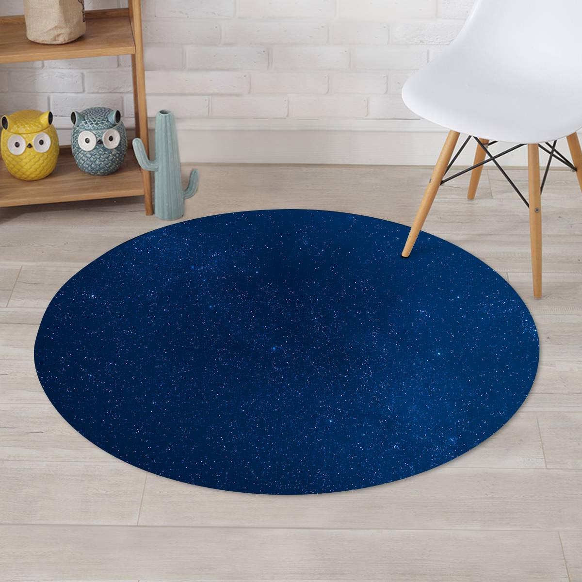 Space Blue Galaxy Round Rug-grizzshop