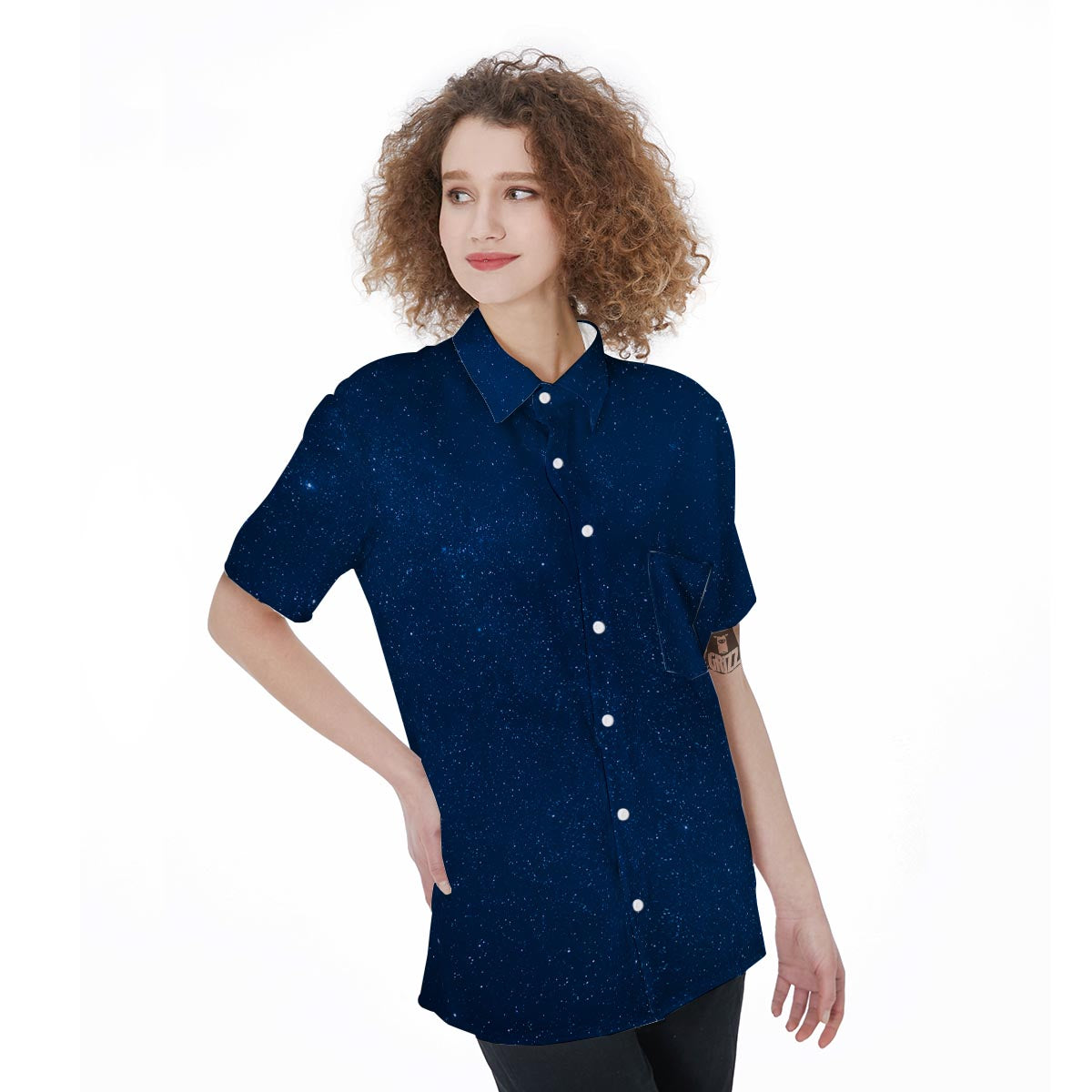 Space Blue Galaxy Women's Short Sleeve Shirts-grizzshop