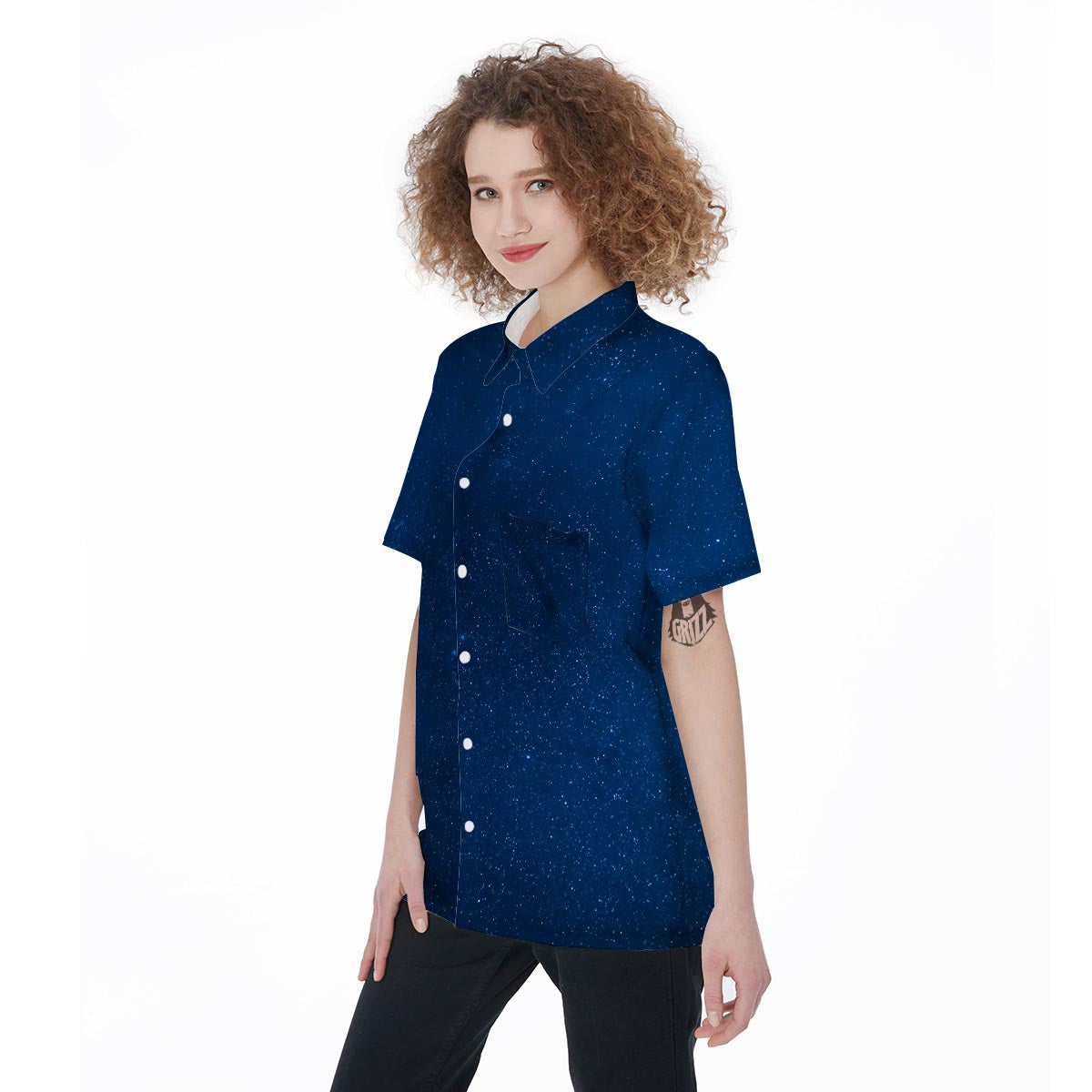 Space Blue Galaxy Women's Short Sleeve Shirts-grizzshop