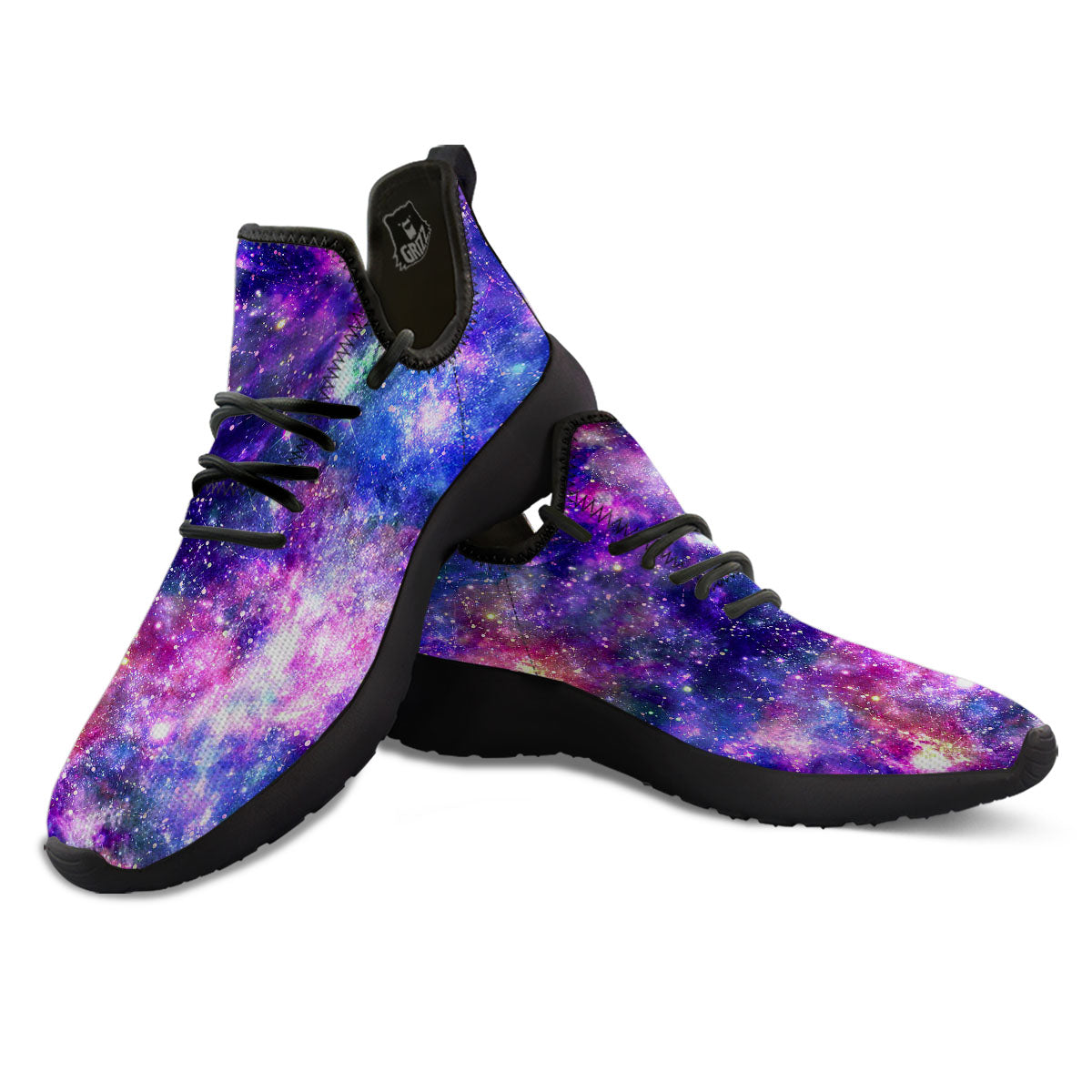 Space Blue Starfield Purple Galaxy Print Black Athletic Shoes-grizzshop