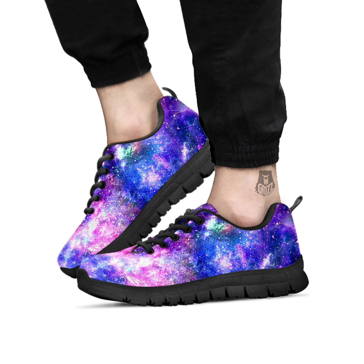 Space Blue Starfield Purple Galaxy Print Black Sneaker-grizzshop