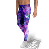 Space Blue Starfield Purple Galaxy Print Men's Leggings-grizzshop