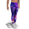 Space Blue Starfield Purple Galaxy Print Men's Leggings-grizzshop