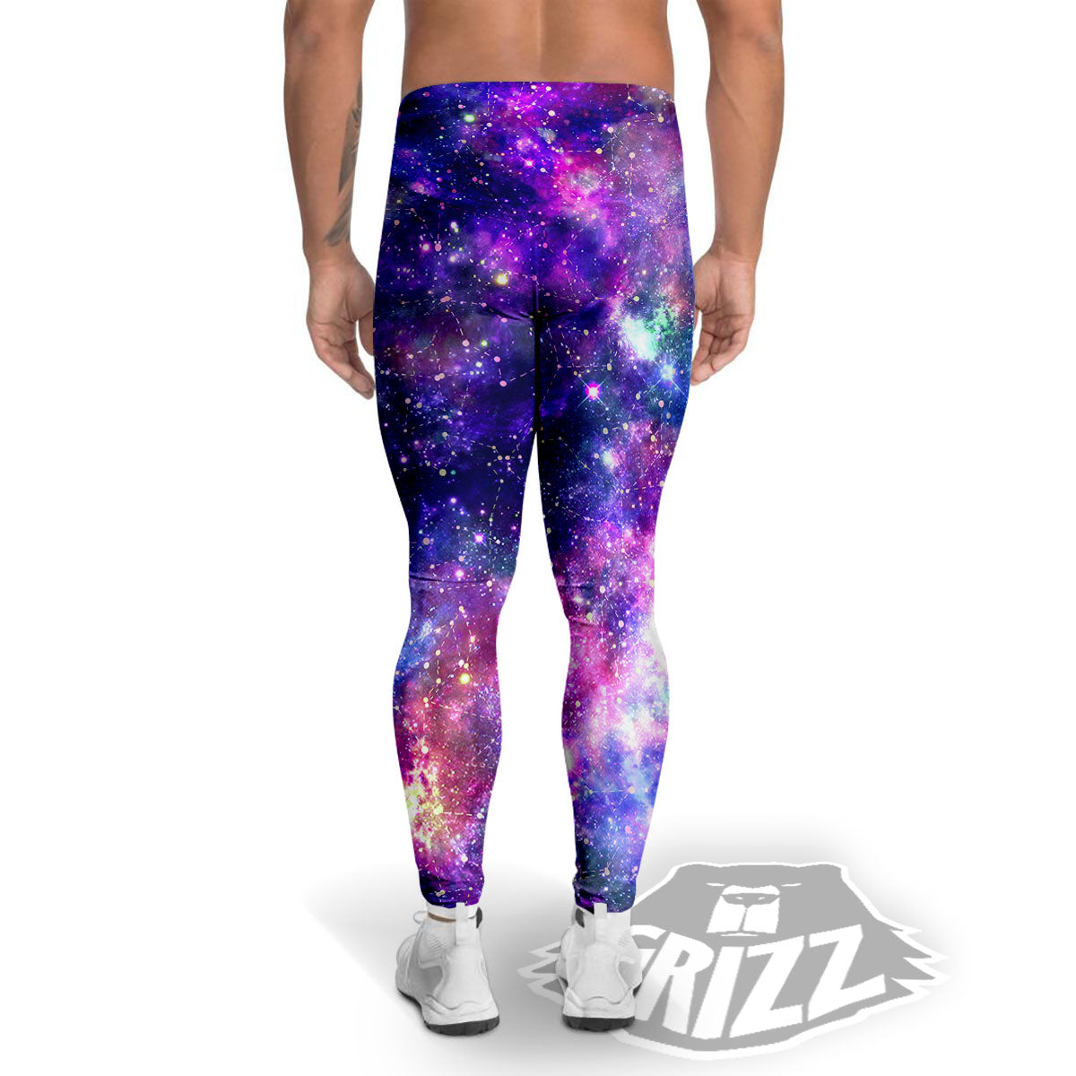 Space Blue Starfield Purple Galaxy Print Men's Leggings-grizzshop