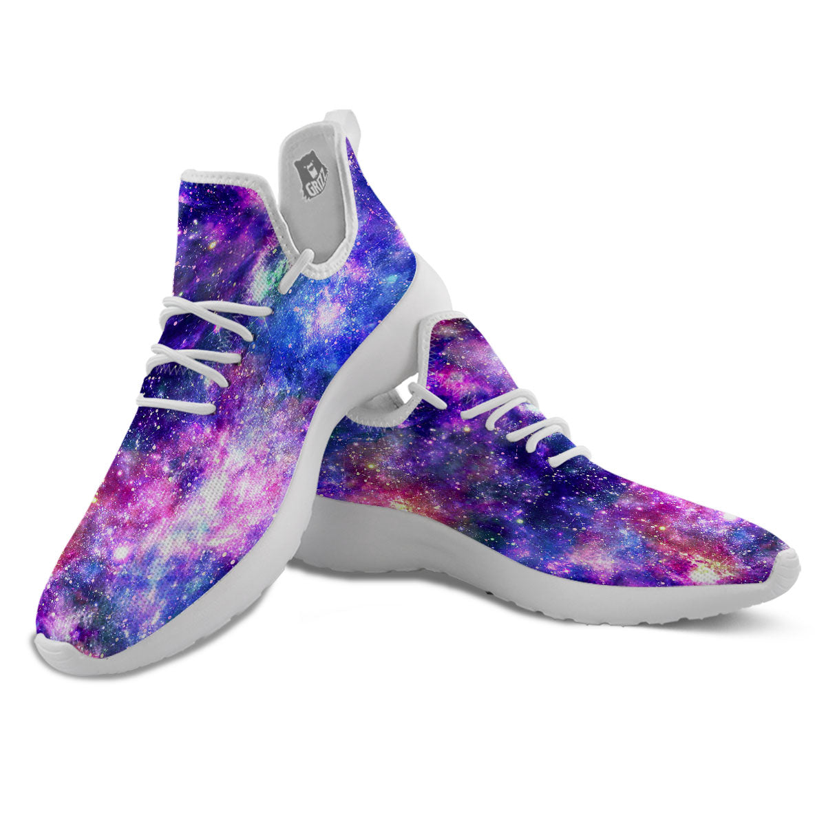 Space Blue Starfield Purple Galaxy Print White Athletic Shoes-grizzshop