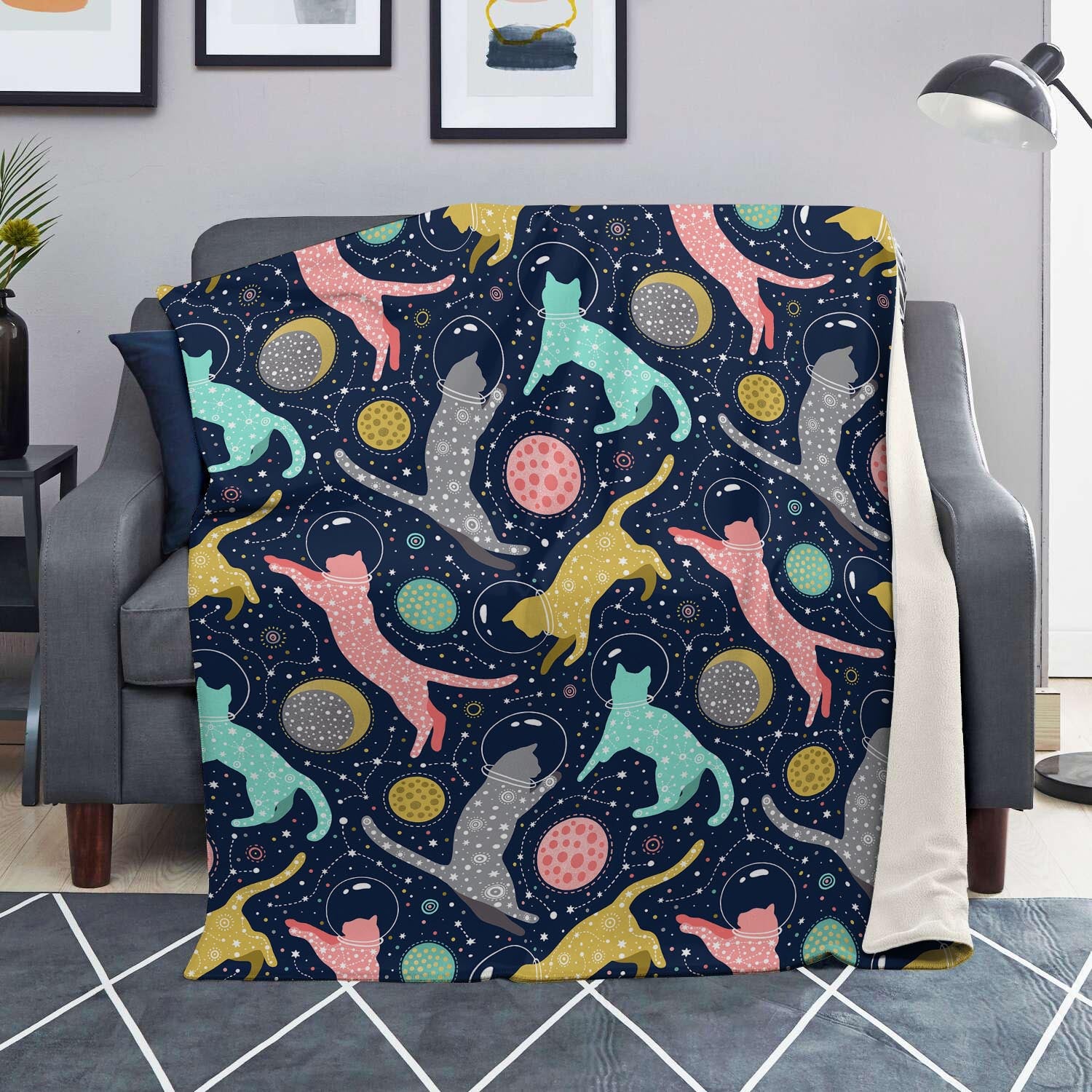 Space Cat Print Blanket-grizzshop