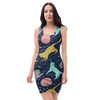 Space Cat Print Bodycon Dress-grizzshop