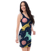 Space Cat Print Bodycon Dress-grizzshop