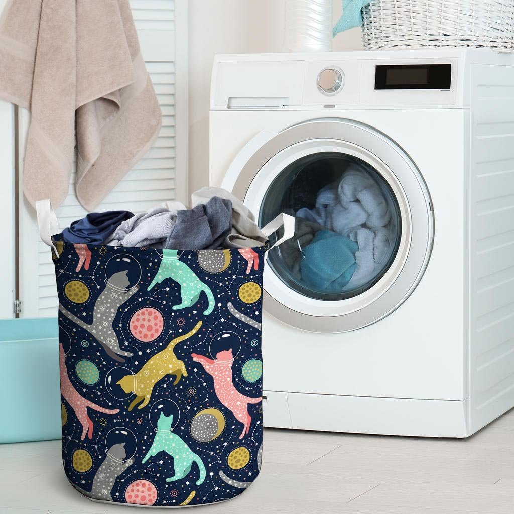 Space Cat Print Laundry Basket-grizzshop