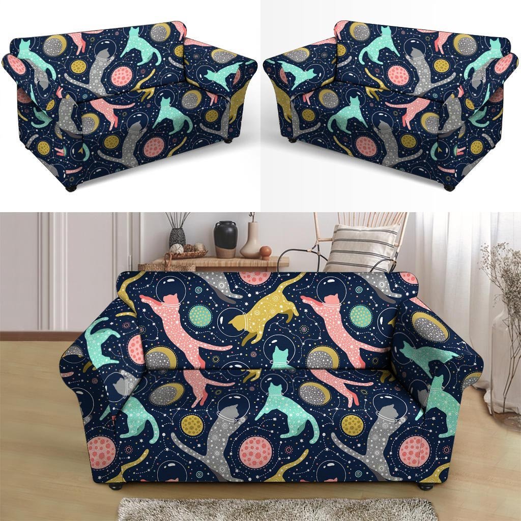 Space Cat Print Loveseat Cover-grizzshop