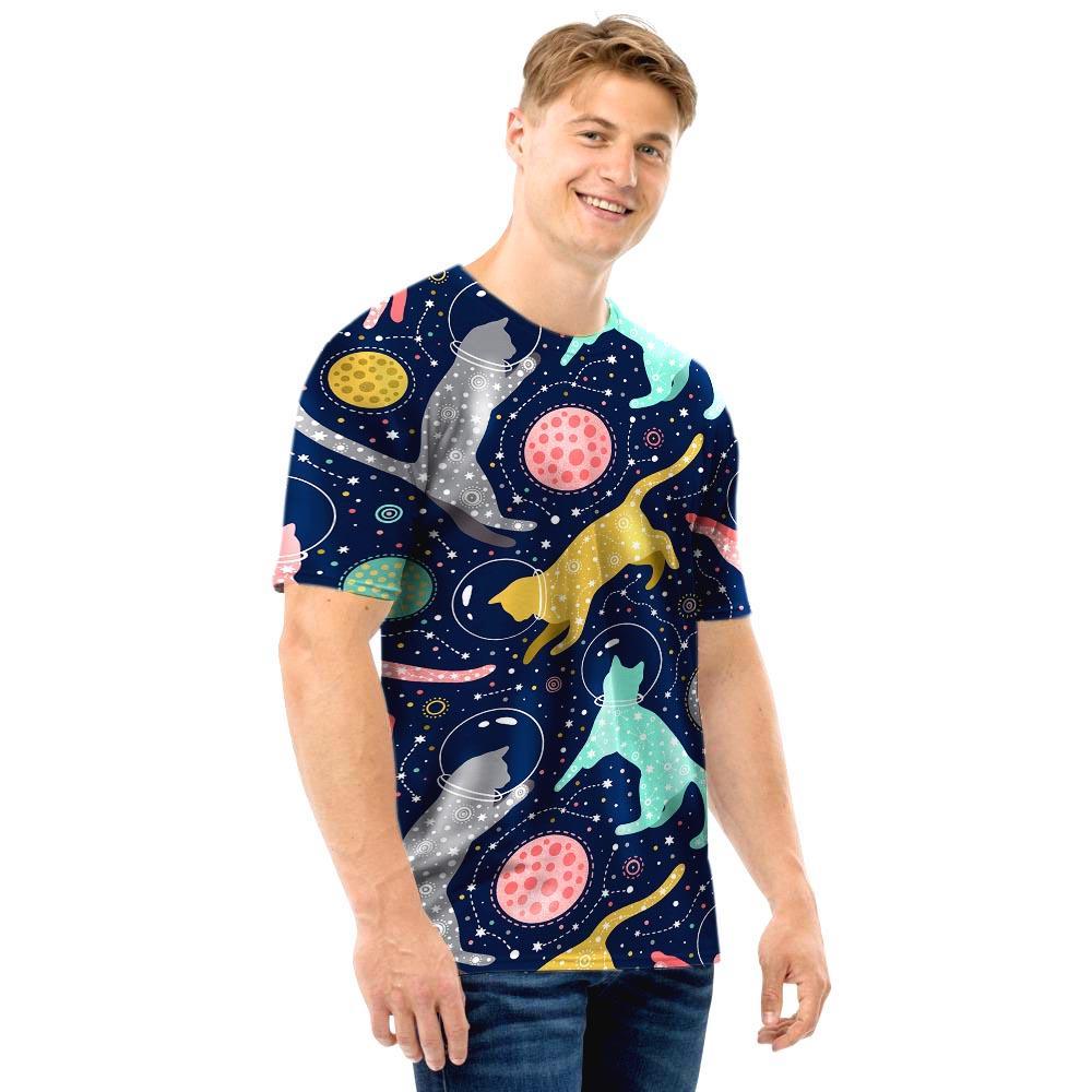 Space Cat Print Men T Shirt-grizzshop