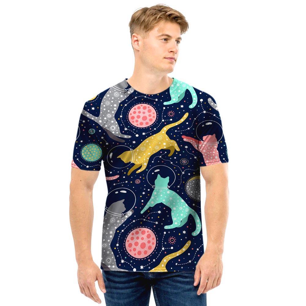 Space Cat Print Men T Shirt-grizzshop