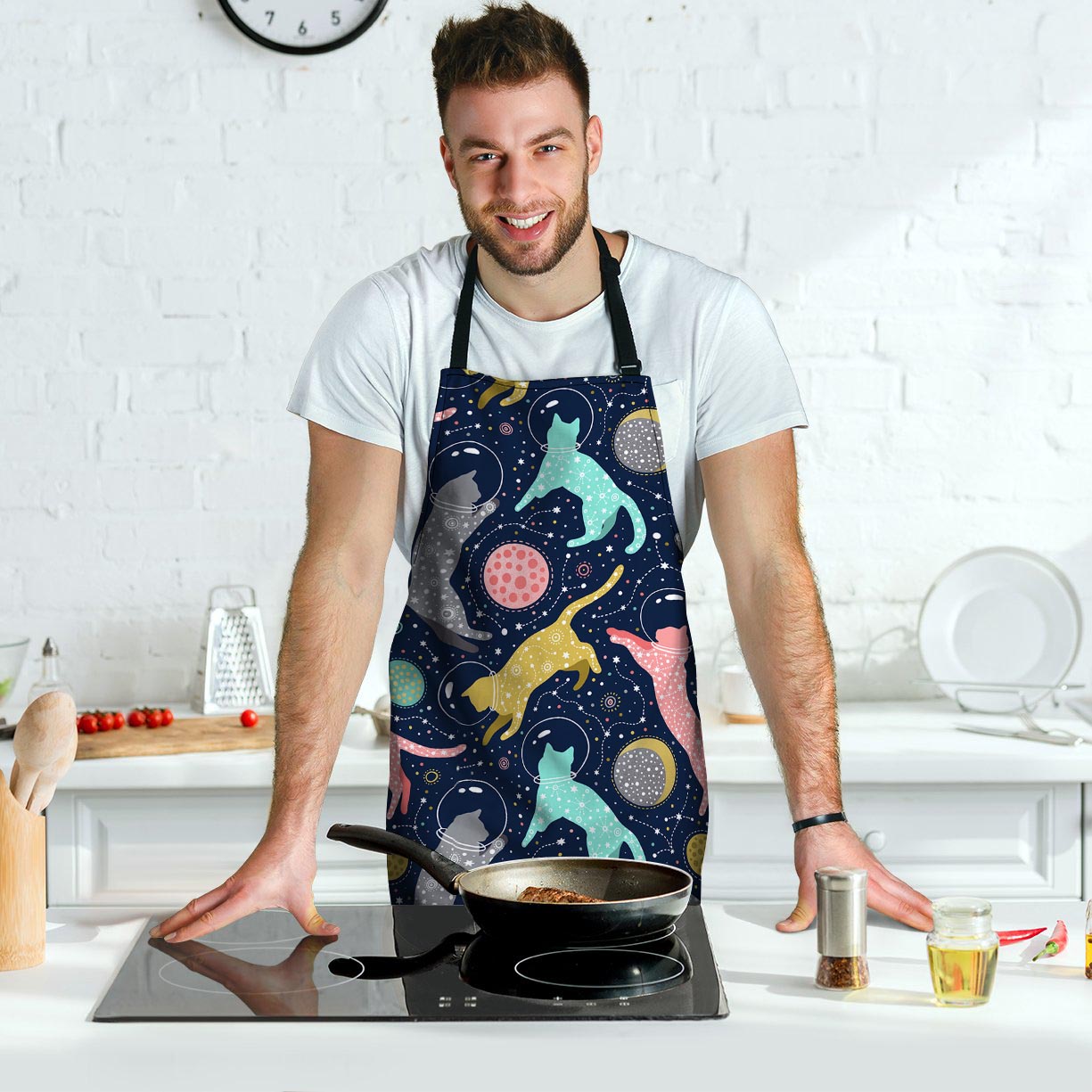 Space Cat Print Men's Apron-grizzshop