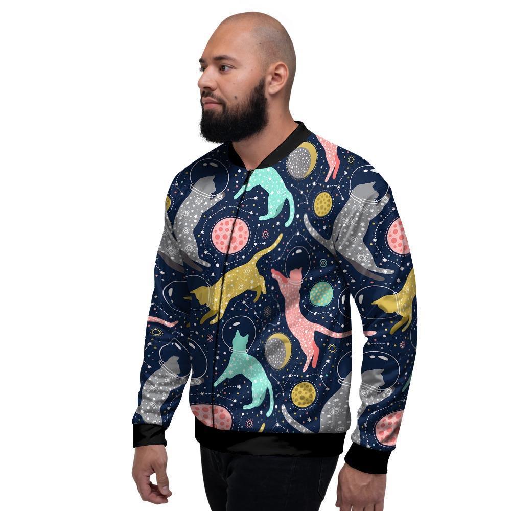 Space Cat Print Men's Bomber Jacket-grizzshop