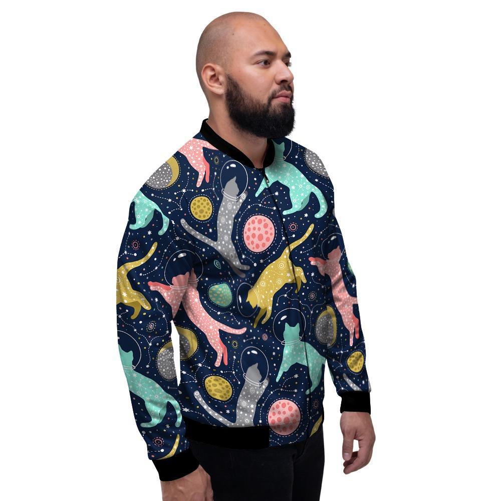 Space Cat Print Men's Bomber Jacket-grizzshop