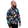 Space Cat Print Men's Bomber Jacket-grizzshop