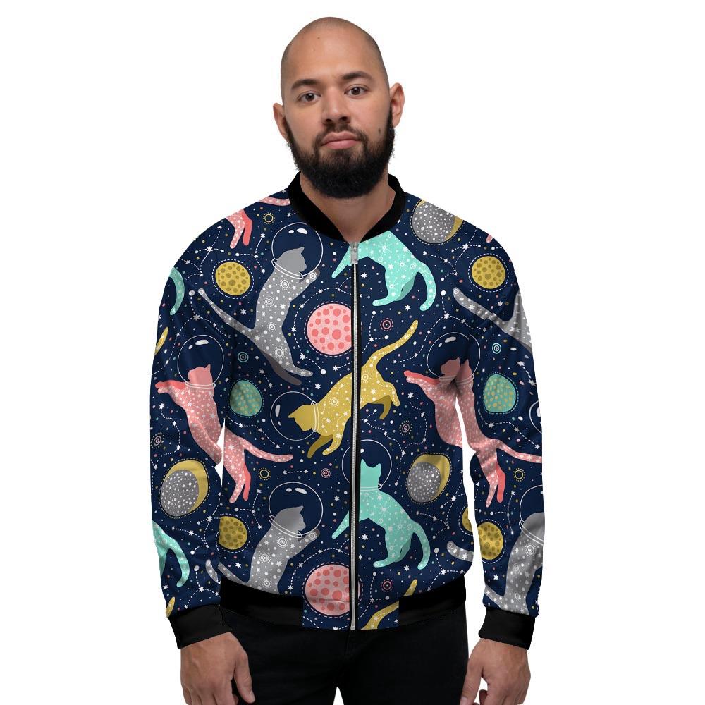 Space Cat Print Men's Bomber Jacket-grizzshop