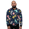 Space Cat Print Men's Bomber Jacket-grizzshop