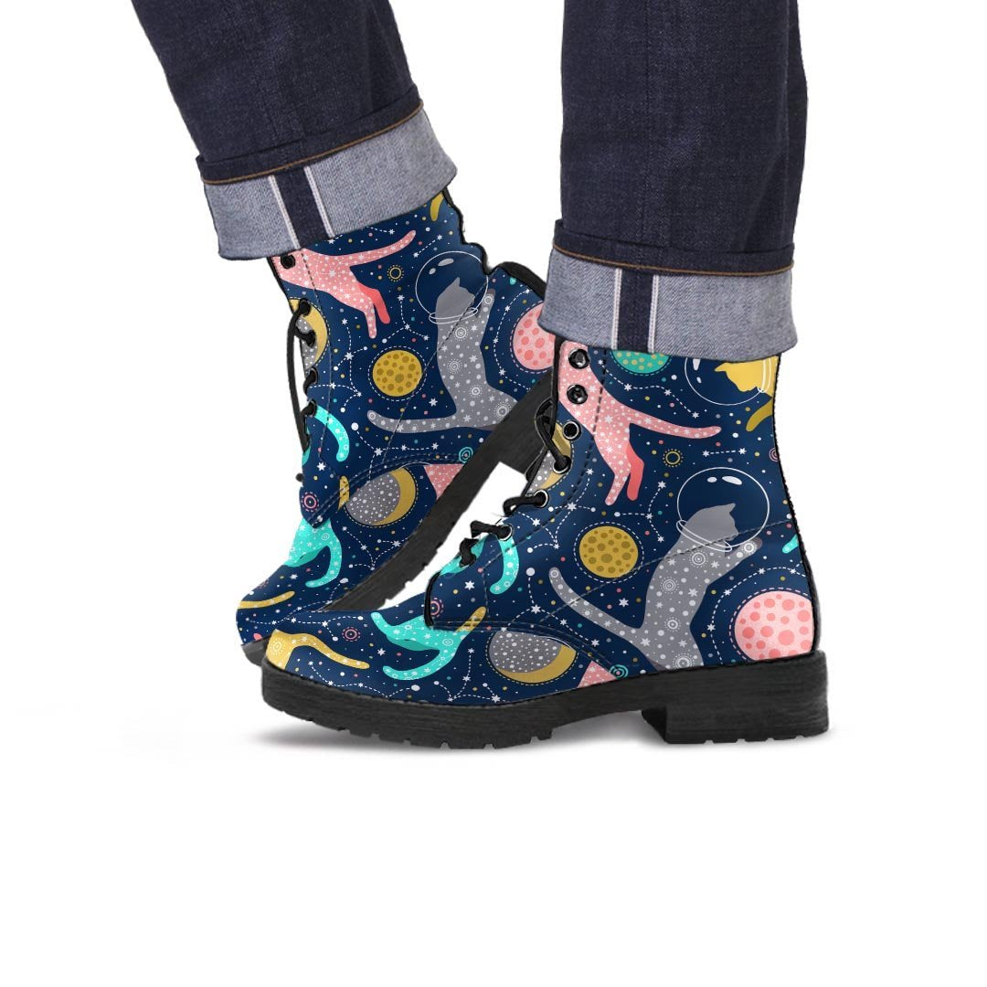 Space Cat Print Men's Boots-grizzshop