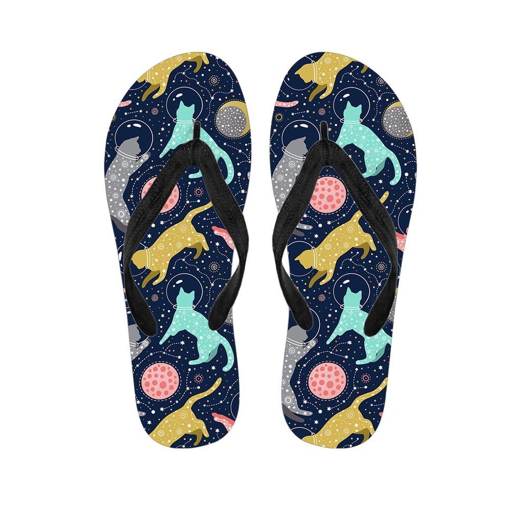 Space Cat Print Men's Flip Flops-grizzshop